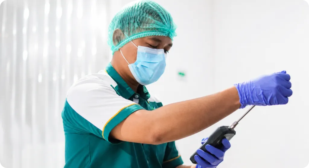Laboratory technician testing coconut-based ingredients