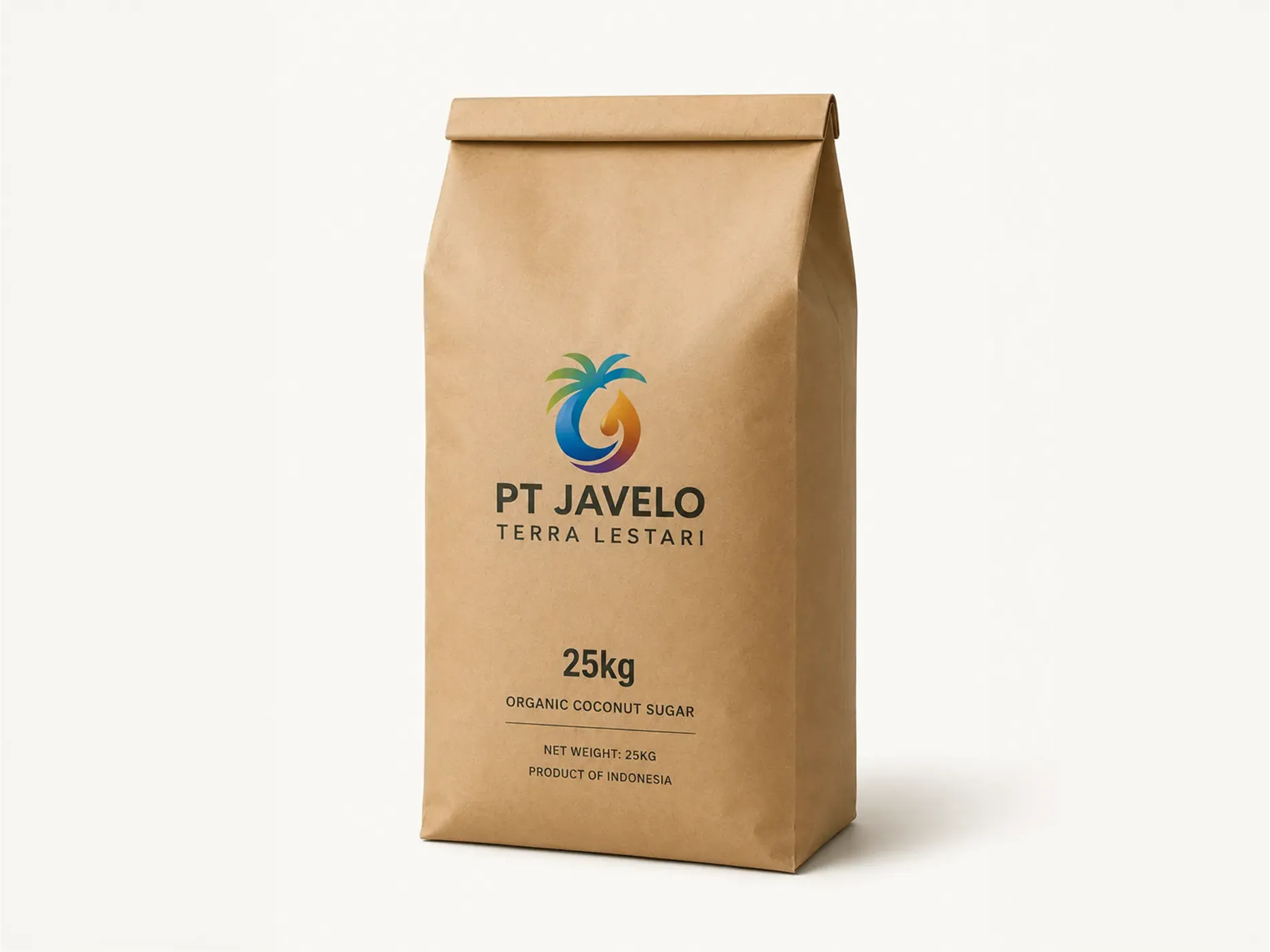 Kraft paper sack of Javelo coconut sugar