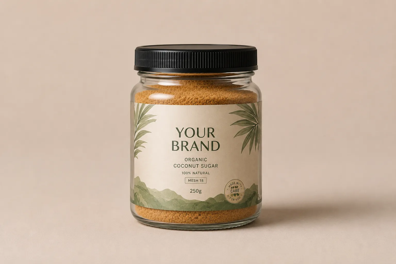 Jar packaging for private label coconut sugar