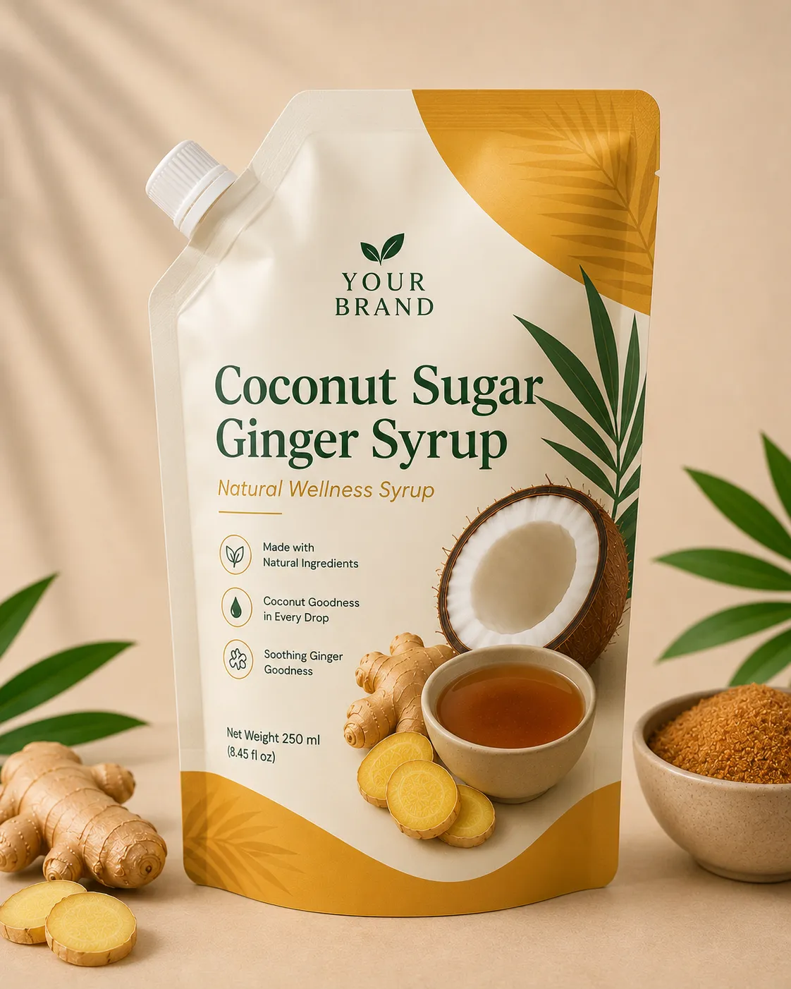Organic coconut sugar and turmeric wellness drink
